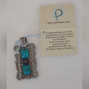 Prudesso Sterling Silver Necklace with Turquoise and Amethyst - Made in …